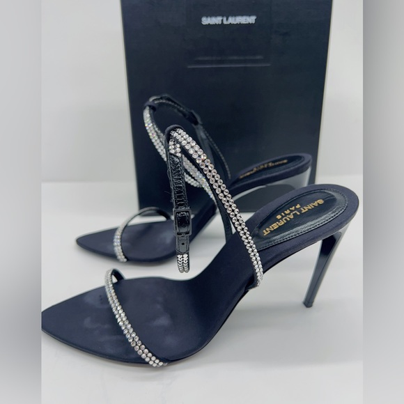 SAINT LAURENT GEORGIA SANDALS IN CREPE SATIN WITH RHINESTONES - Picture 3 of 14